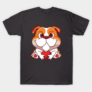 Kawaii Cute Bulldog Holding Heart T-Shirt